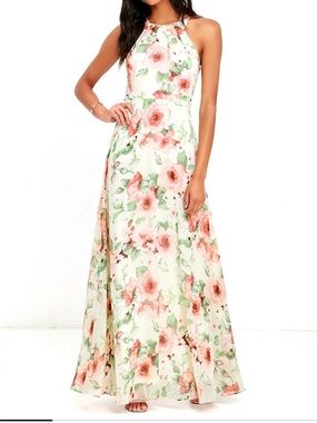 Halter Floral Maxi Dress in Blush Pink and Cream